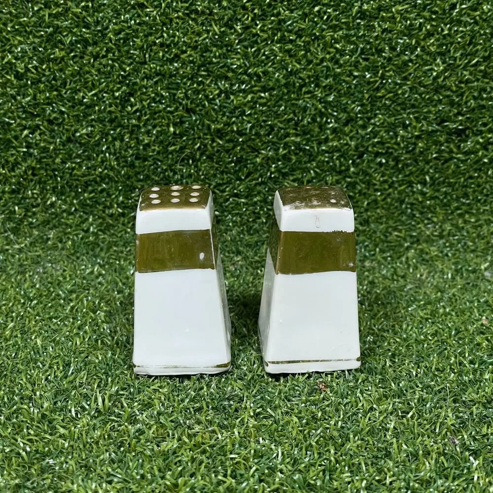 Vintage Pair White Gold Ceramic Miniature Salt and Pepper Shakers